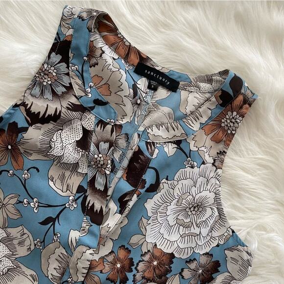 Anthropologie Sanctuary Floral Blue & Brown Button Down Blouse S - Picture 3 of 7
